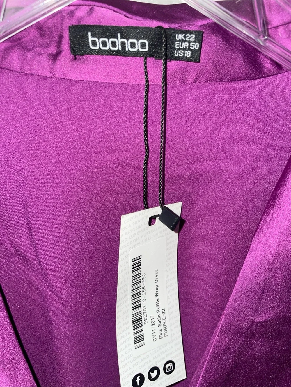 Boohoo Magenta Satin Wrap Mini Dress ZS 18